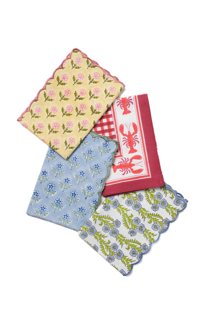 Mona Butter Yellow Scalloped Cotton Napkins — Butter Yellow napkin with separately sold napkins in other patterns; Inner Child