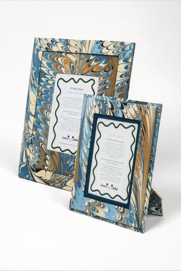 Nila Feathers Marbled Picture Frame for 4 x 6 Photos — 4 x 6 frame beside a separately sold larger Nila frame; Inner Child