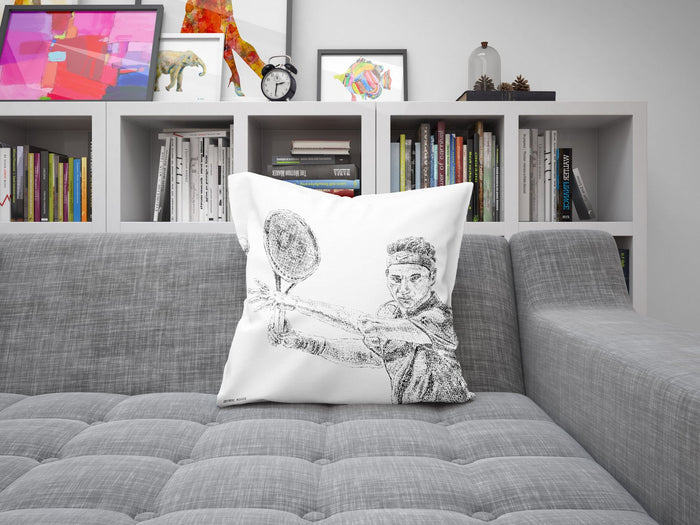 Roger Federer Throw Pillow Cover, Sports Art, Artist Pillow, Black White Pillow, Contemporary Pillow, Square Pillow, Home Decor Pillow