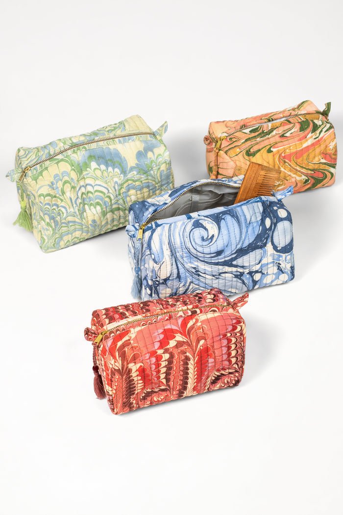 Seaglass Peacock Marbled Cotton Cosmetic Bag — Seaglass Peacock bags beside separately sold marbled bags; Inner Child