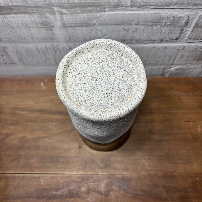 Tall Textured Ceramic Candle Holder in White and Bronze