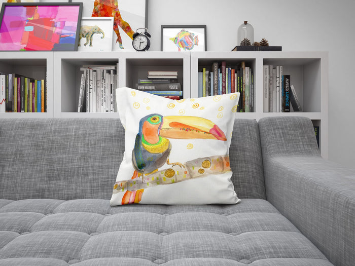 Toucan Pillow Cases For Kids Toss Pillow, Animal Pillow, Artist Pillow, Bright Yellow Pillow, Watercolor Pillow Cases, 20X20 Pillow Cover