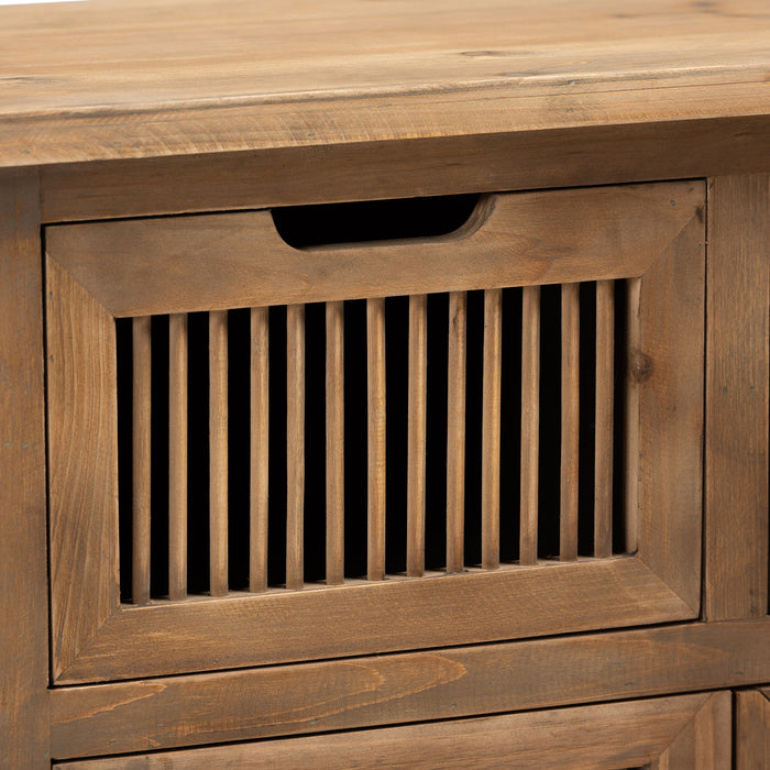 Urban Designs Claret Slatted 2-Door and 2-Drawer Wooden Storage Cabinet - Oak Brown