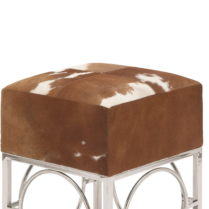 Urban Designs Cowhide Leather and Nickel 22-Inch Accent Ottoman Stool