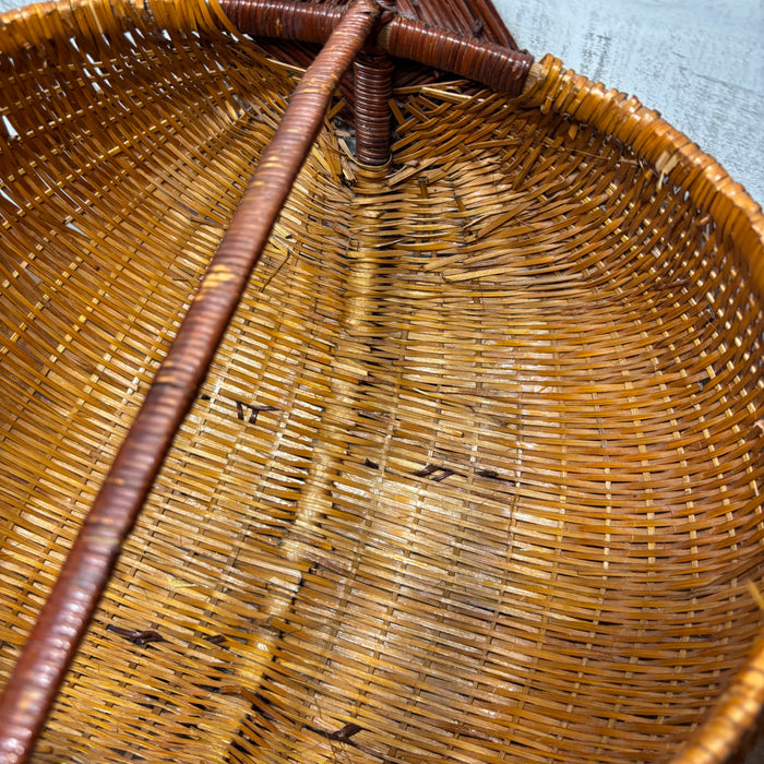 Vintage Hand-Woven Wicker Basket with Handle | 18" Tall