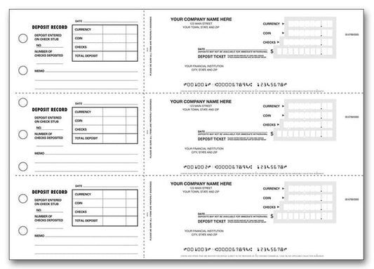 100053 3 On A Page Deposit Tickets 12 15/16 x 9" 1 part QTY 150Tickets