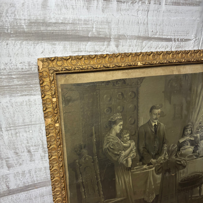Antique Framed Jesus Blessing the Meal Print