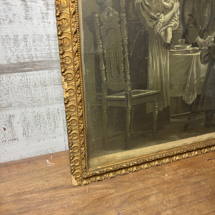 Antique Framed Jesus Blessing the Meal Print