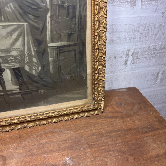 Antique Framed Jesus Blessing the Meal Print