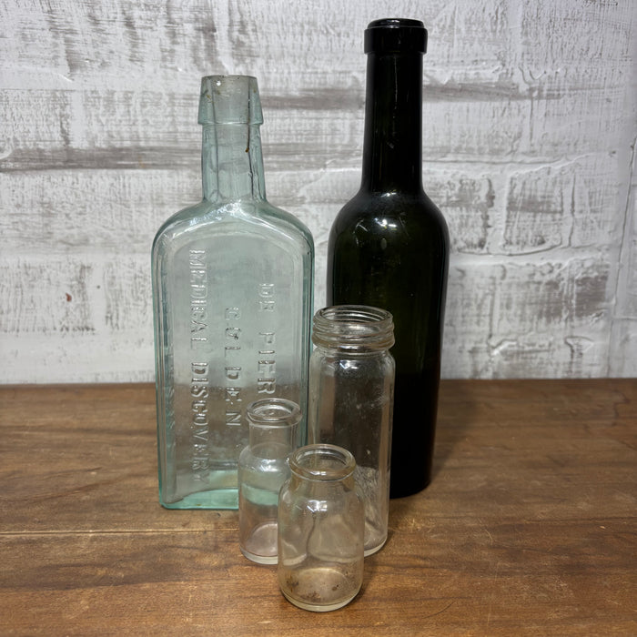 Antique Glass Bottle Set of 5 #5 Decorative Bottle