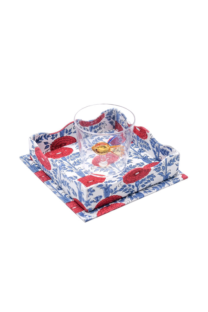 Araminta Blockprint Scalloped Cocktail Napkin and Trinket Tray — Araminta trinket tray with separate jewelry; Inner Child