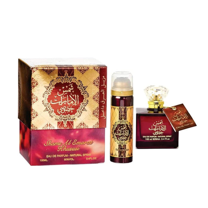 Ard Al Zaafaran Shams Al Emarat Khususi Eau De Parfum 100ml & Perfumed Spray 50ml Gift Set