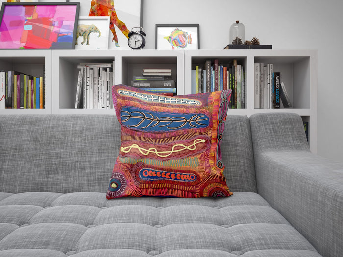 Australian Aboriginal Art Abstract Throw Pillow, Red Pillow Cases, Contemporary Pillow, 24X24 Pillow Case, Nursery Pillows, Sofa Pillows