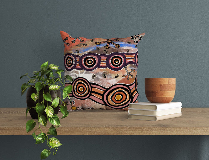 Australian Aboriginal Art, Pillow Cases, Abstract Art Pillow, Designer Pillow, Red Pillow Cases, Beautiful Pillow, Pillow Covers 20X20