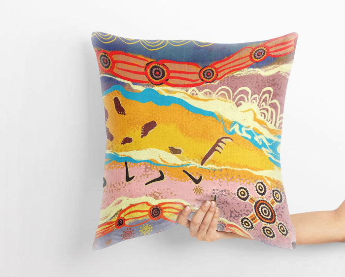 Australian Aboriginal Art Throw Pillow, Abstract Throw Pillow, Soft Pillow Cases, Contemporary Pillow, 20X20 Pillow Cover, Housewarming Gift