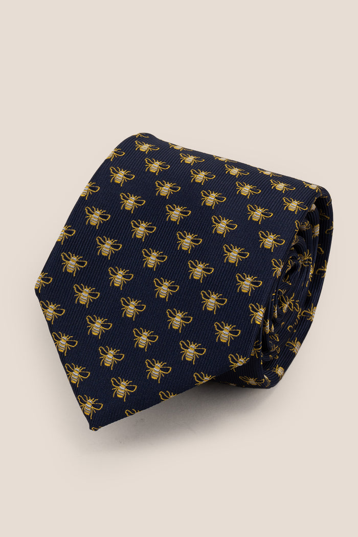 Bee Navy tie with sophisticated design, perfect for weddings, office wear, and casual outings.