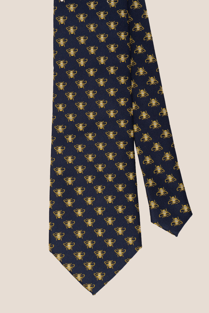 Bee Navy tie with sophisticated design, perfect for weddings, office wear, and casual outings.