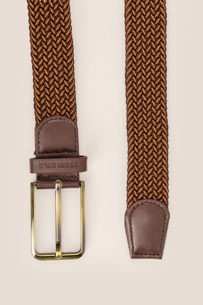 Oswin Hyde Bert belt - Rich brown elastic webbing for weddings and smart-casual wear