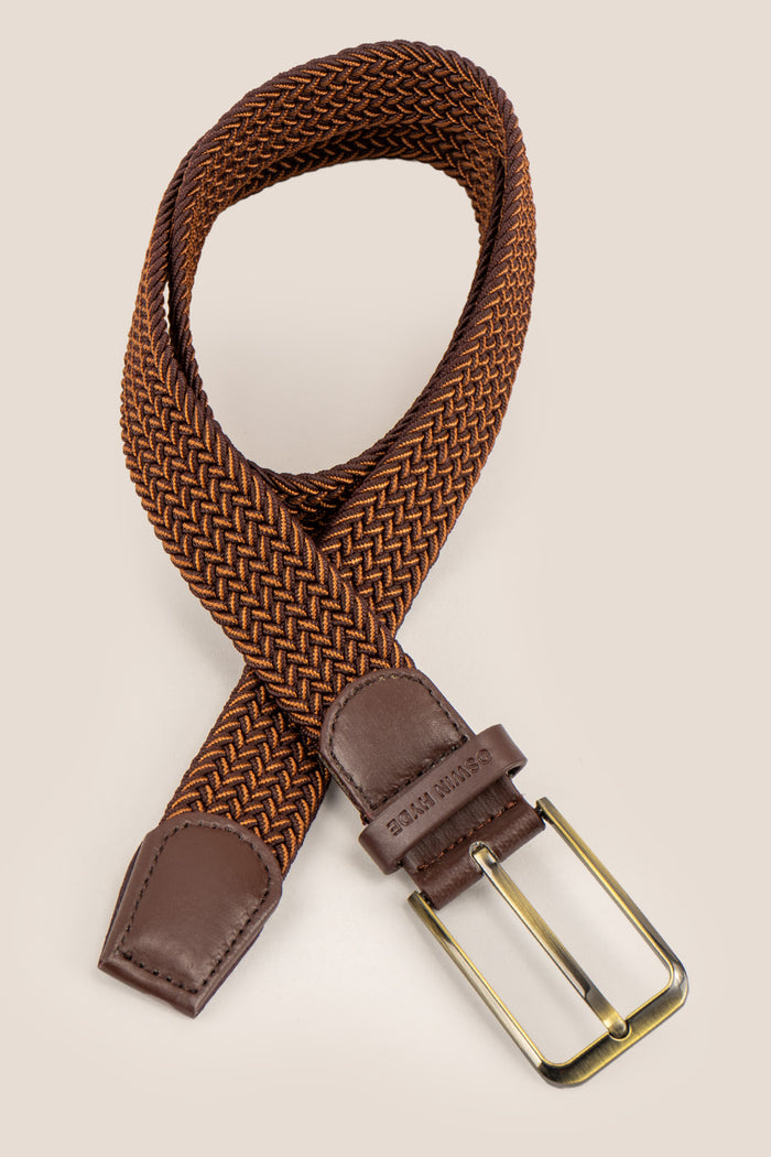 Oswin Hyde Bert belt - Rich brown elastic webbing for weddings and smart-casual wear