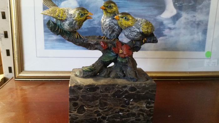 Bronze Figurine - 3 Birds on Marble Base-Jantiques LLC.