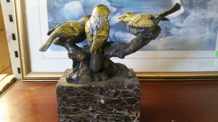 Bronze Figurine - 3 Birds on Marble Base-Jantiques LLC.
