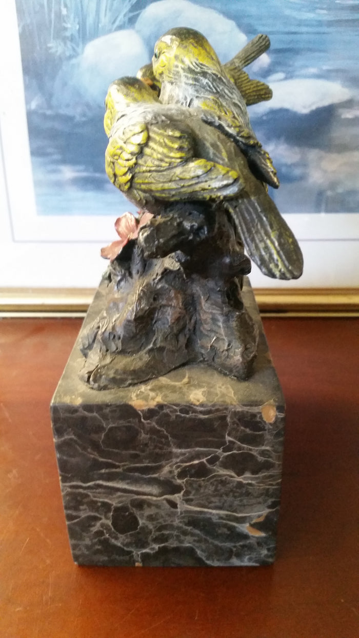 Bronze Figurine - 3 Birds on Marble Base-Jantiques LLC.