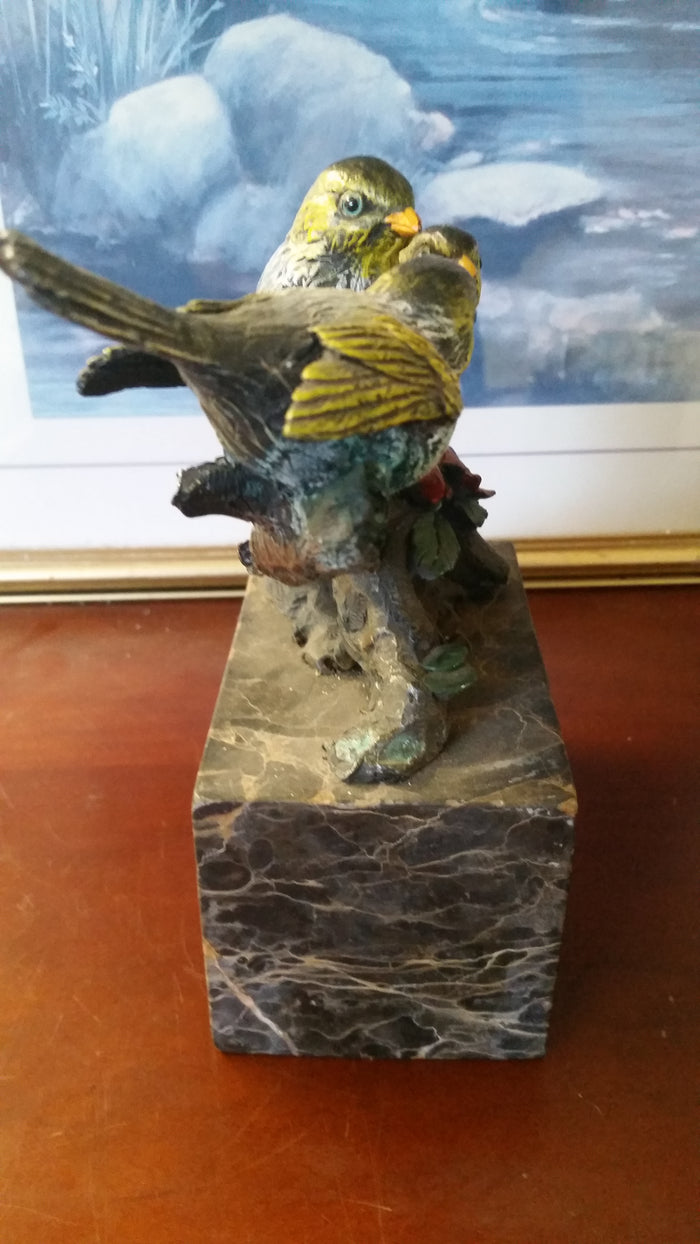 Bronze Figurine - 3 Birds on Marble Base-Jantiques LLC.