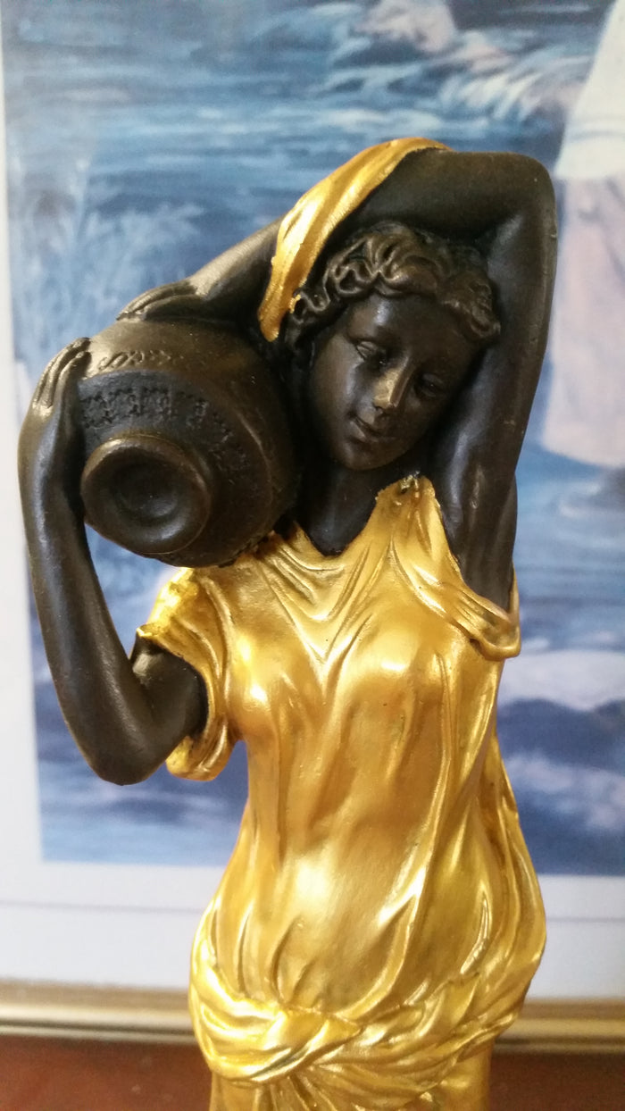 Bronze Figurine - Lady on Gold Gilded w/ Urn on Right-Jantiques LLC.