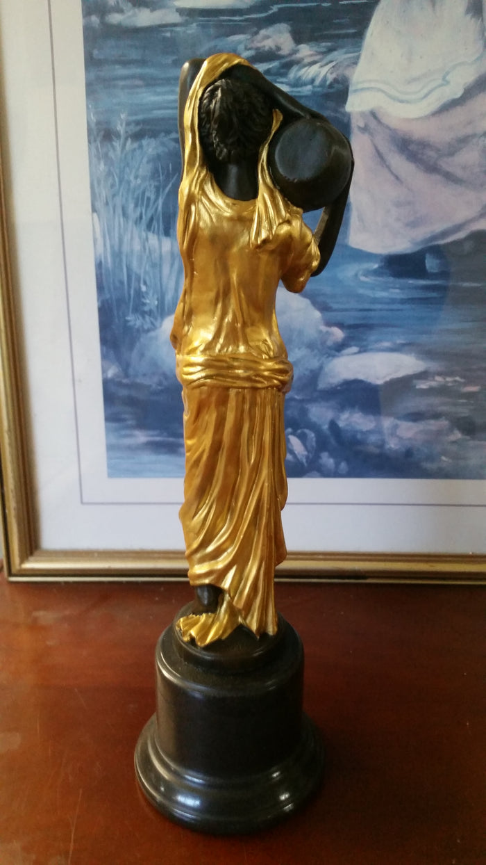 Bronze Figurine - Lady on Gold Gilded w/ Urn on Right-Jantiques LLC.