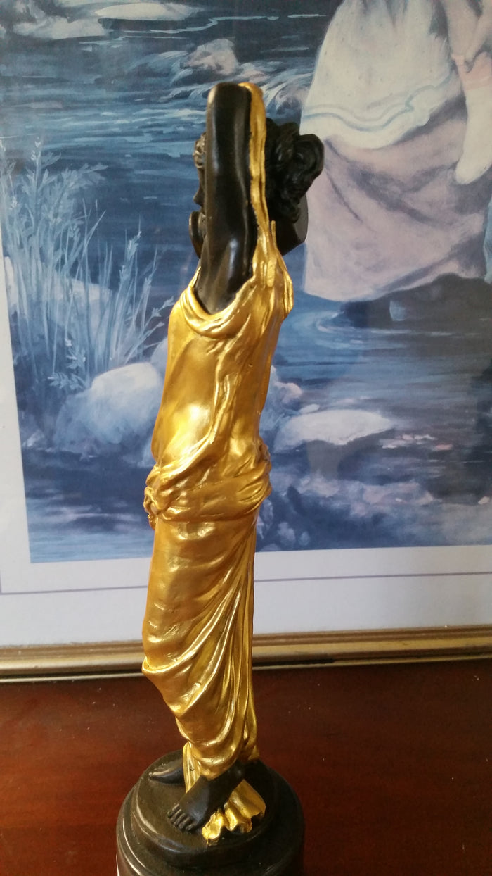 Bronze Figurine - Lady on Gold Gilded w/ Urn on Right-Jantiques LLC.