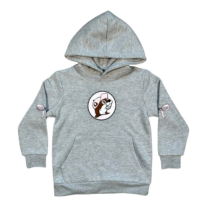 Heather Gray hoodie - youth apparel with bow detail