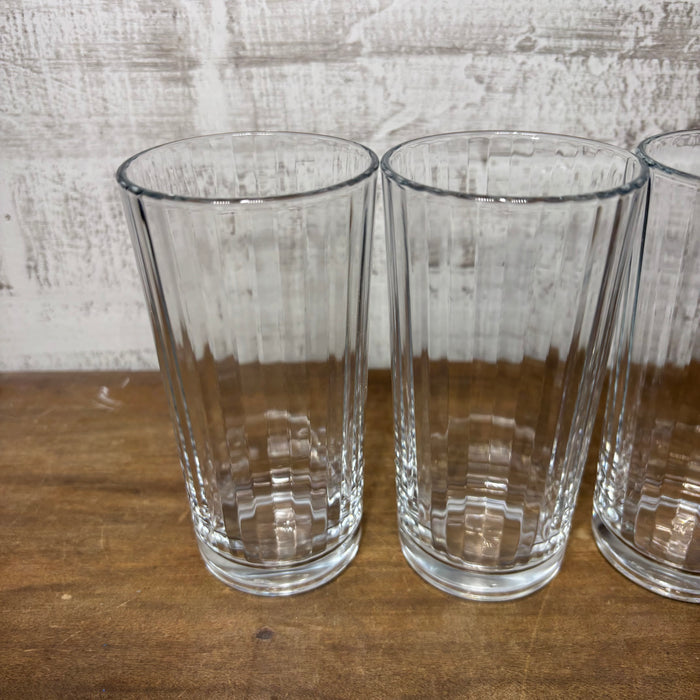 Clear Ribbed Slim Drinking Glasses Set of 4