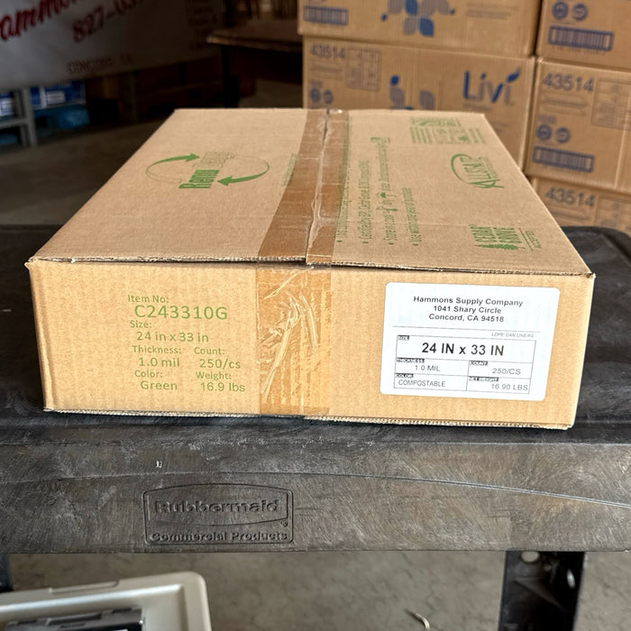 COMPOSTABLE 24 X 33 1.0 MIL GREEN 13GAL LINERS 250/CS