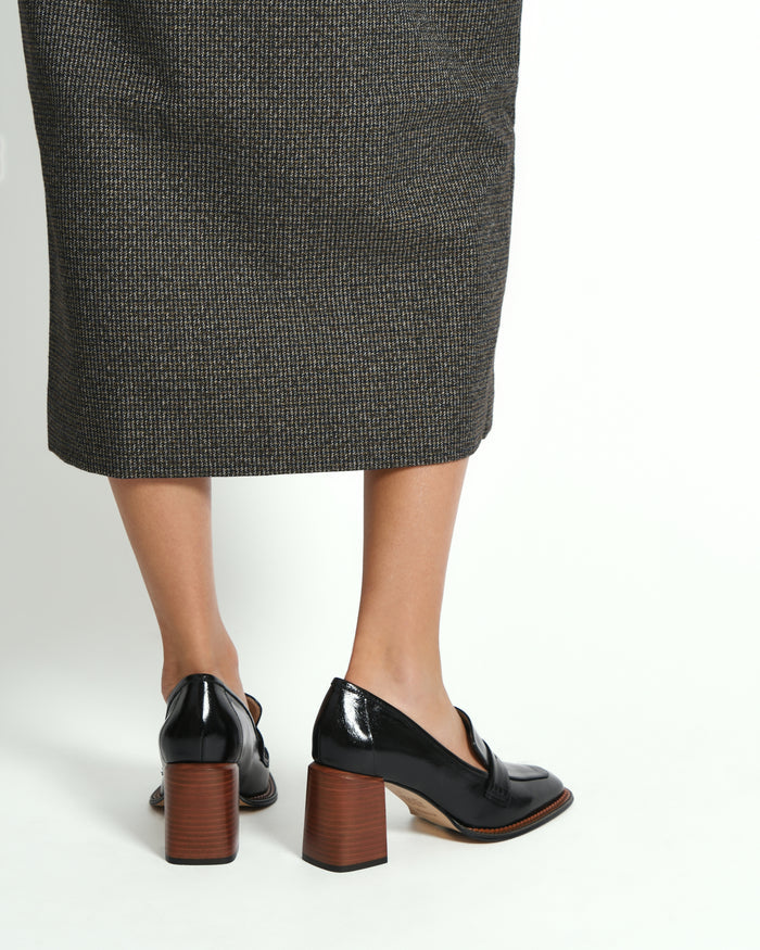 DELILAH MID HEEL LOAFERS BLACK LEATHER