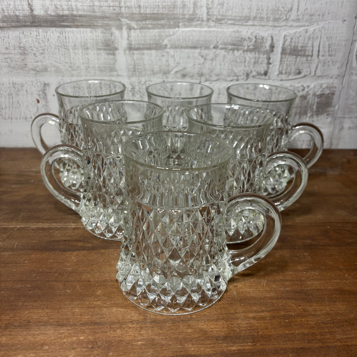 Diamond Point Clear Glass Mugs Set of 6