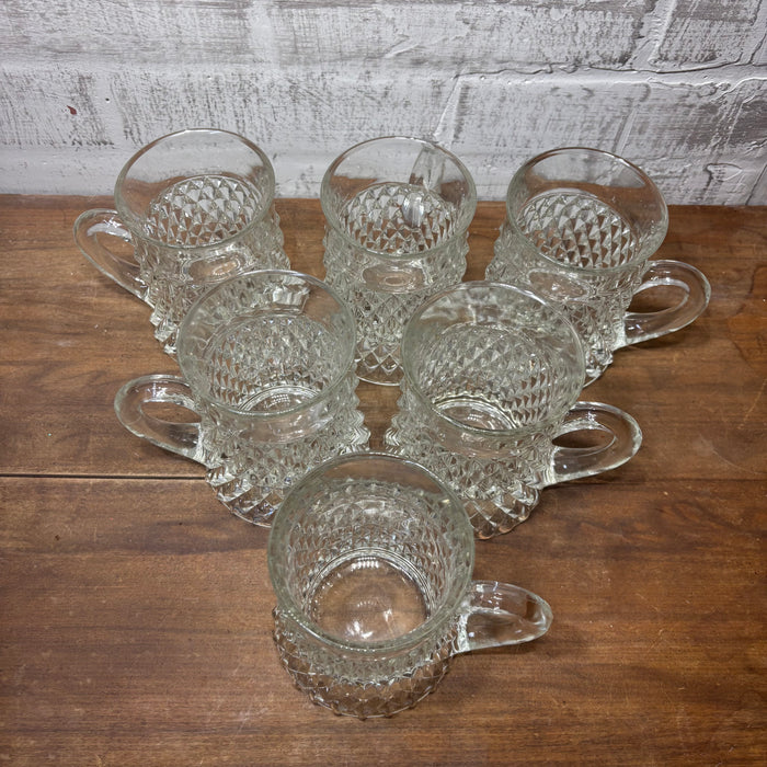 Diamond Point Clear Glass Mugs Set of 6
