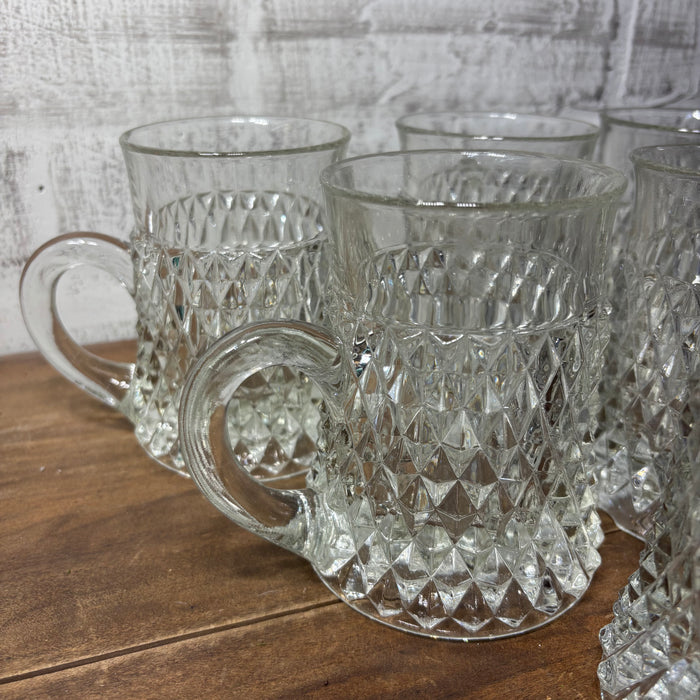 Diamond Point Clear Glass Mugs Set of 6