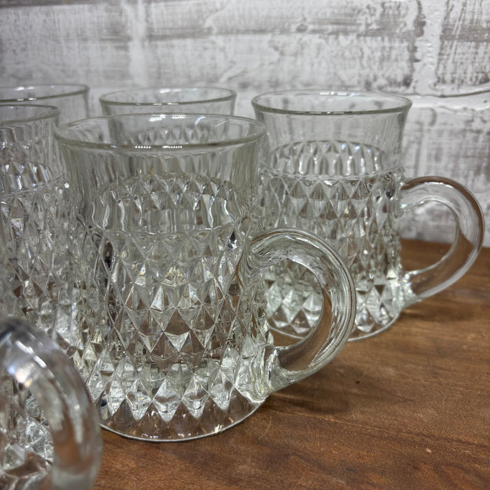 Diamond Point Clear Glass Mugs Set of 6