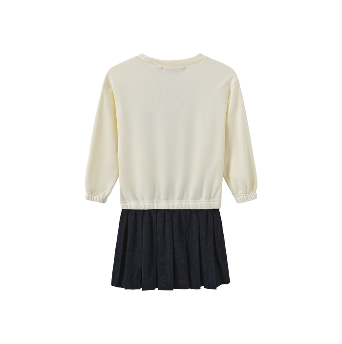 dress graphic bow tie sweat pleated bottom - cream