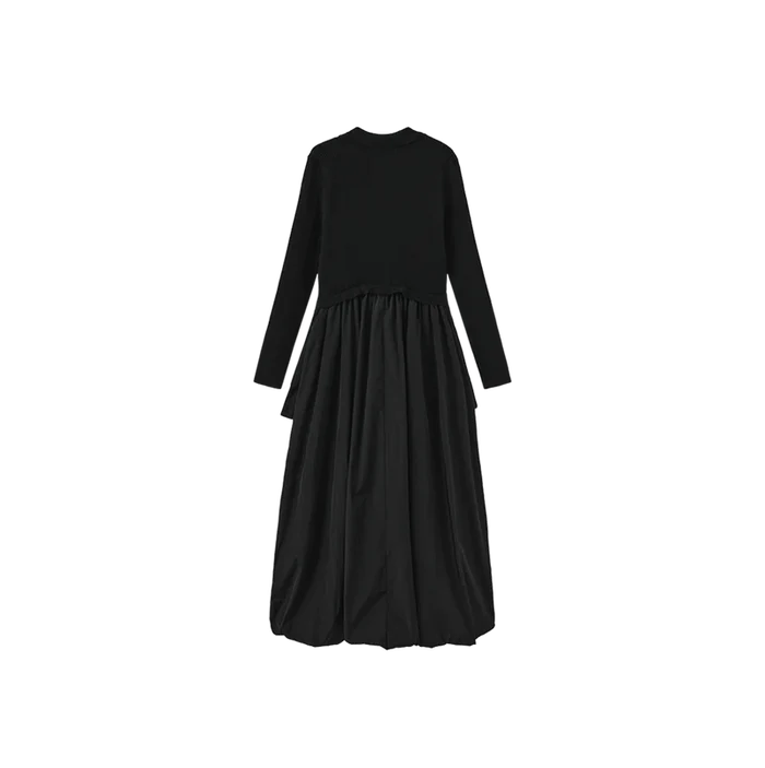 dress maxi knit collared bubble hem - black