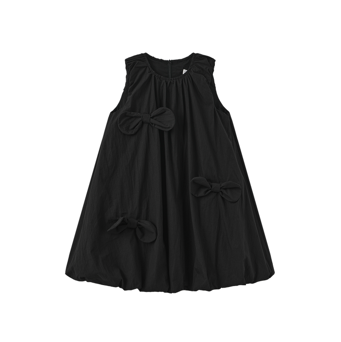 dress tafetta bubble hem bow jumper - black
