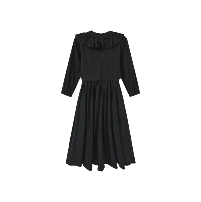 dress tafetta ruffle with velour tie - black
