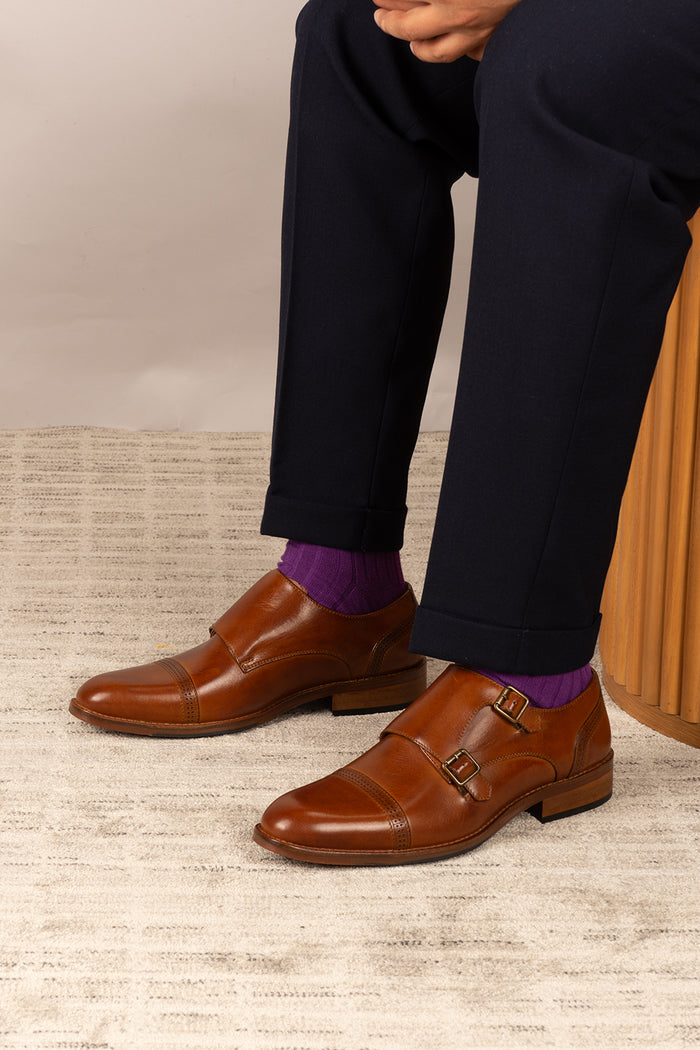 Ernest Tan monk leather men’s shoes with detailed toe cap, crafted from premium tan leather for formal and smart casual wear.