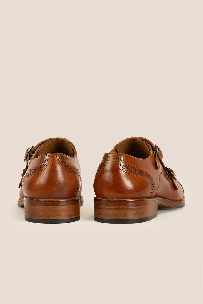 Ernest Tan monk leather men’s shoes with detailed toe cap, crafted from premium tan leather for formal and smart casual wear.
