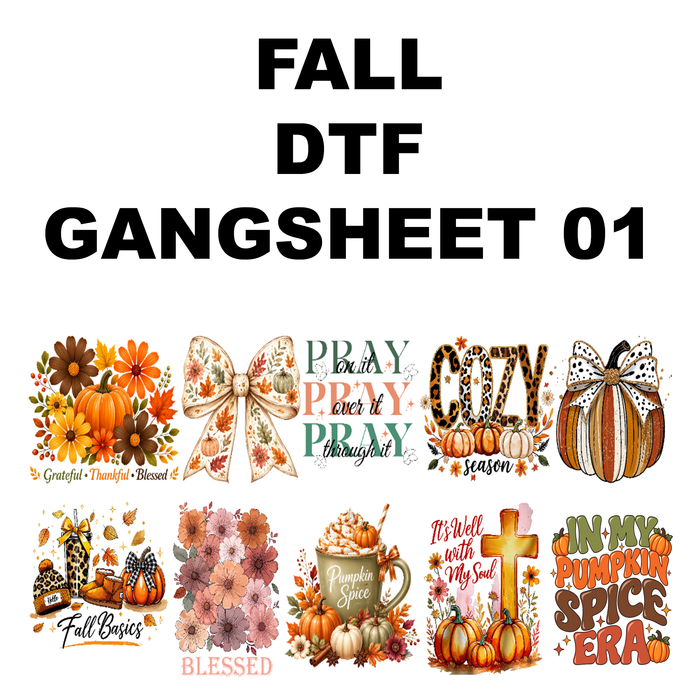 Fall DTF Transfers Gang Sheet - Ready to Press Designs (10 Designs Bundle)