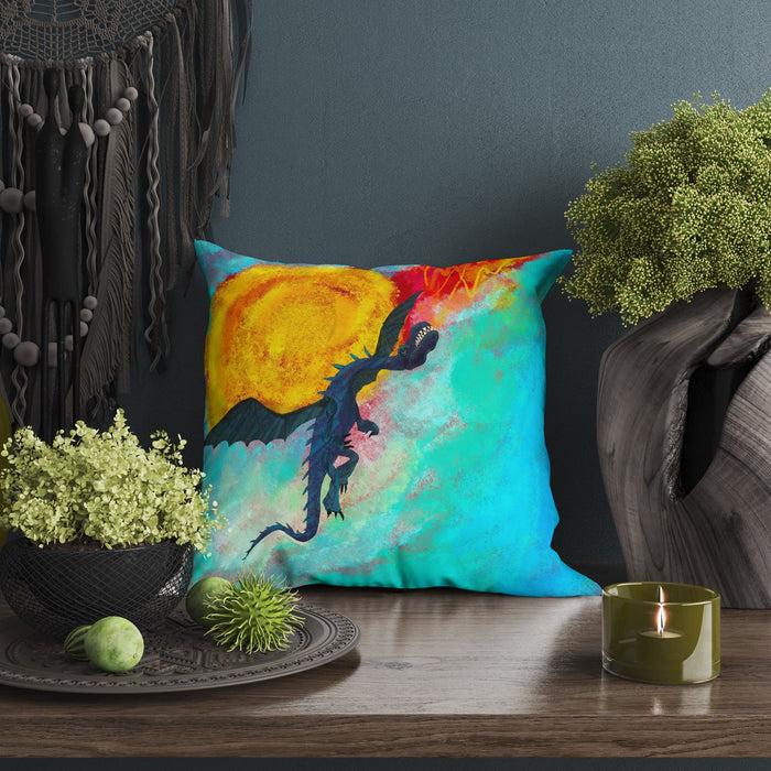 Fire Breathing Dragon Fantasy Pillow Cases For Kids, Decorative Pillow, Abstract Throw Pillow Cover, Artist Pillow, Colorful Pillow Case