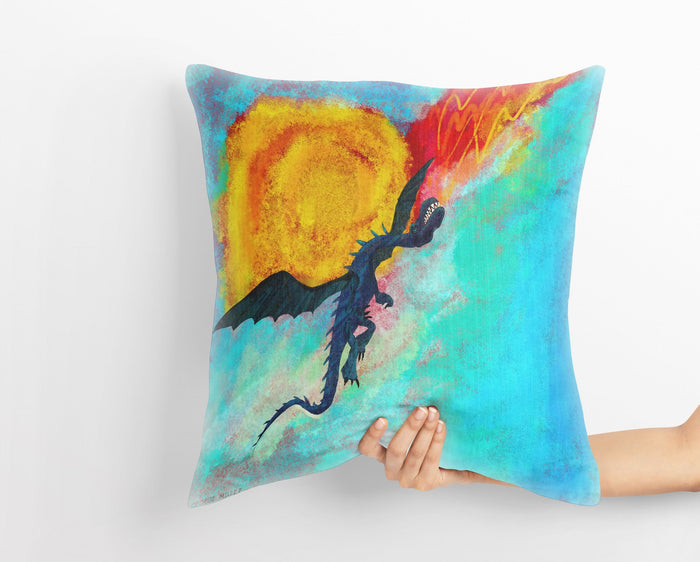 Fire Breathing Dragon Fantasy Pillow Cases For Kids, Decorative Pillow, Abstract Throw Pillow Cover, Artist Pillow, Colorful Pillow Case