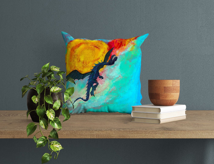 Fire Breathing Dragon Fantasy Pillow Cases For Kids, Decorative Pillow, Abstract Throw Pillow Cover, Artist Pillow, Colorful Pillow Case