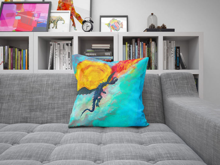 Fire Breathing Dragon Fantasy Pillow Cases For Kids, Decorative Pillow, Abstract Throw Pillow Cover, Artist Pillow, Colorful Pillow Case