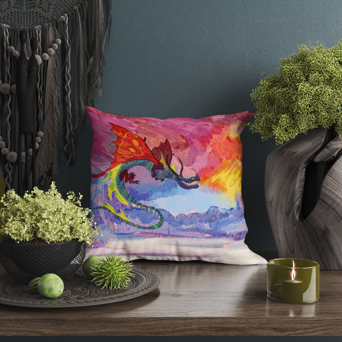 Fire Breathing Dragon Fantasy Pillow Cases For Kids, Throw Pillow, Abstract Art Pillow, Original Art Pillow, Red Pillow Cases, Fashion